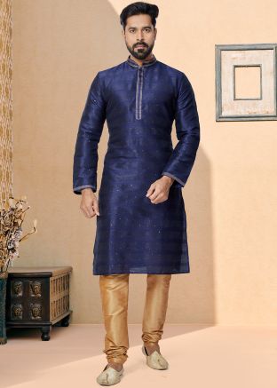 Blue Color Jacquard Readymade Kurta Pajama