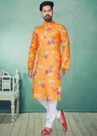 Yellow Color Cotton Readymade Kurta Pajama