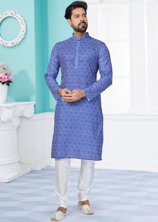 Blue Color Cotton Readymade Kurta Pajama