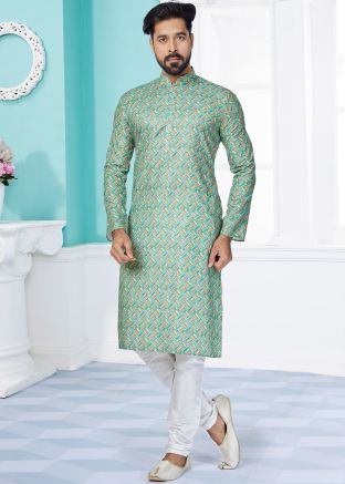 Green Color Cotton Readymade Kurta Pajama