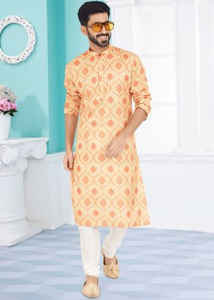 Yellow Color Cotton Readymade Kurta Pajama