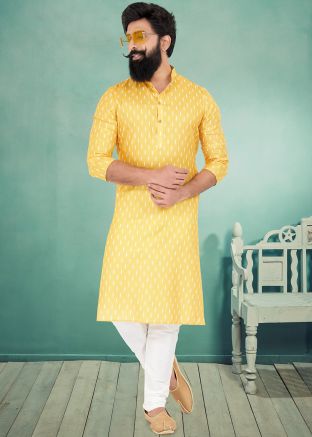 Yellow Color Cotton Readymade Kurta Pajama