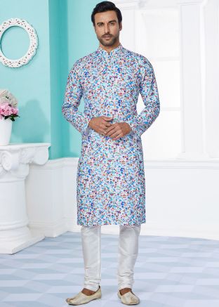 Blue Color Cotton Readymade Kurta Pajama