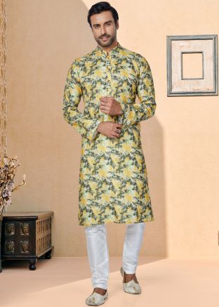 Yellow Color Cotton Readymade Kurta Pajama