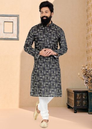 Black Color Cotton Readymade Kurta Pajama