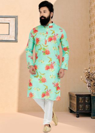 Green Color Cotton Readymade Kurta Pajama