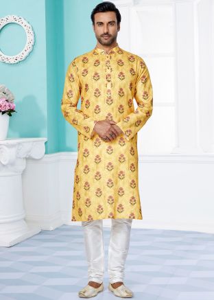 Yellow Color Cotton Readymade Kurta Pajama