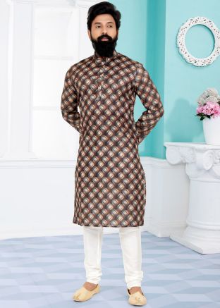 Brown Color Cotton Readymade Kurta Pajama