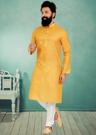 Yellow Color Cotton Readymade Kurta Pajama