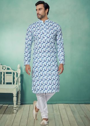Blue Color Cotton Readymade Kurta Pajama