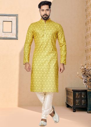 Yellow Color Cotton Readymade Kurta Pajama