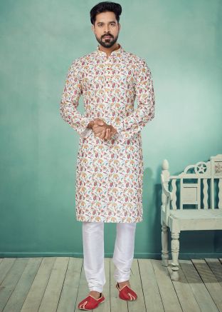 White Color Art Silk Readymade Kurta Pajama