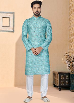 Blue Color Art Silk Readymade Kurta Pajama