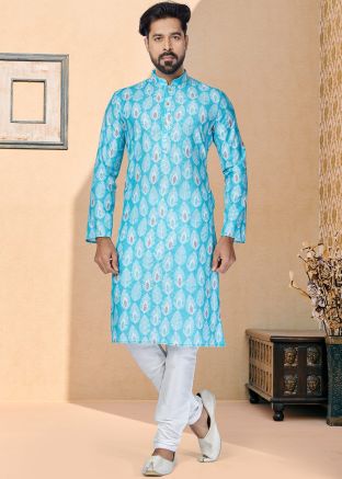 Blue Color Art Silk Readymade Kurta Pajama