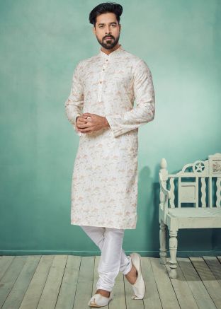 Cream Color Art Silk Readymade Kurta Pajama