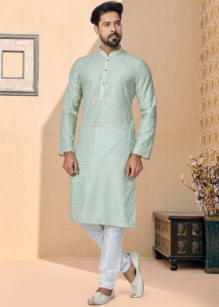 Green Color Art Silk Readymade Kurta Pajama