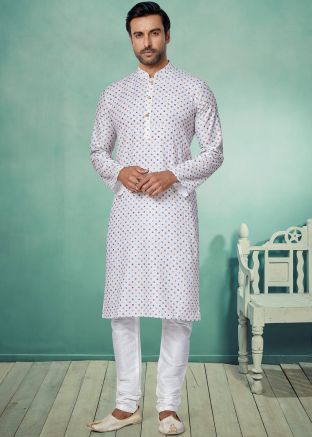 White Color Art Silk Readymade Kurta Pajama