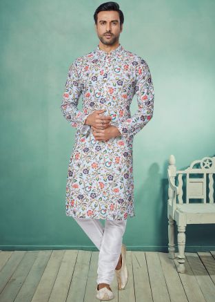 Blue Color Art Silk Readymade Kurta Pajama