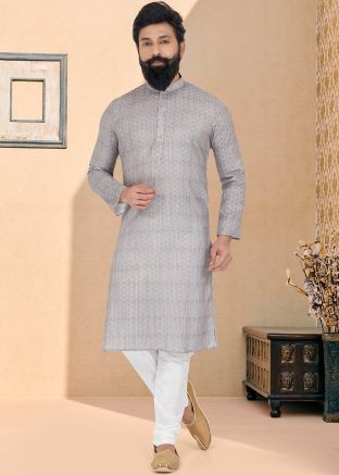 Grey Color Art Silk Readymade Kurta Pajama