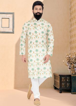 Off White Color Art Silk Readymade Kurta Pajama