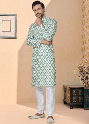 White Color Art Silk Readymade Kurta Pajama