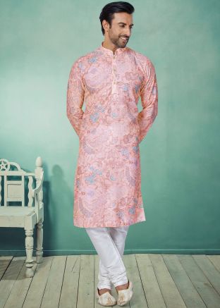 Pink Color Art Silk Readymade Kurta Pajama