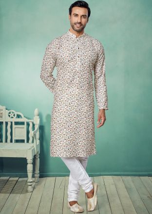 White Color Art Silk Readymade Kurta Pajama