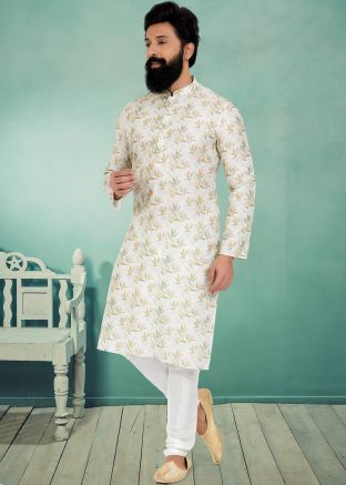 Off White Color Art Silk Readymade Kurta Pajama