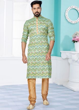 Green Color Art Silk Readymade Kurta Pajama