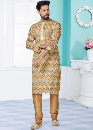 Beige Color Art Silk Readymade Kurta Pajama