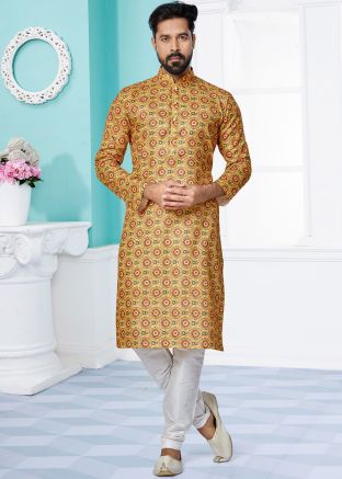 Yellow Color Art Silk Readymade Kurta Pajama
