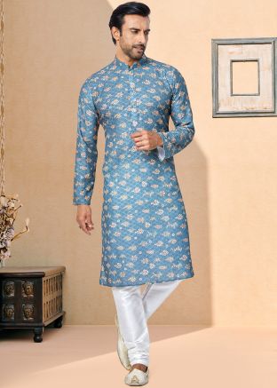 Blue Color Art Silk Readymade Kurta Pajama