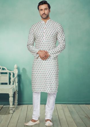 White Color Art Silk Readymade Kurta Pajama