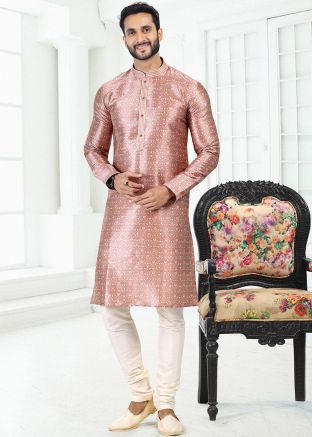 Pink Digital Print Kurta Pajama In Art Banarasi Silk