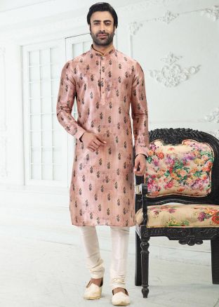 Peach Readymade Digital Floral Printed Kurta Pajama
