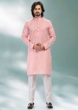 Pink Mens Kurta Pajama In Cotton