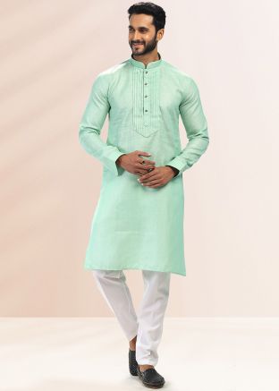 Green Embroidered Cotton Kurta Pajama