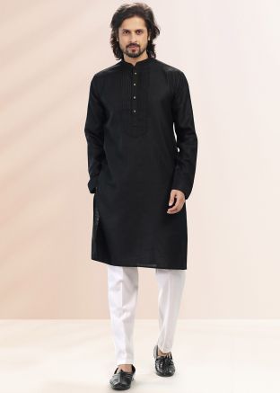 Black Mens Kurta Pajama In Cotton