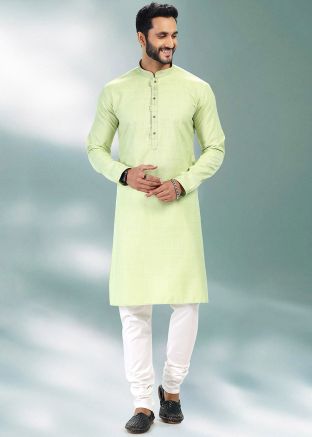 Green Cotton Mens Kurta Pajama