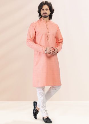 Pink Embroidered Kurta Pajama In Cotton