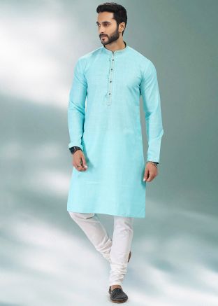 Blue Cotton Embroidered Kurta Pajama