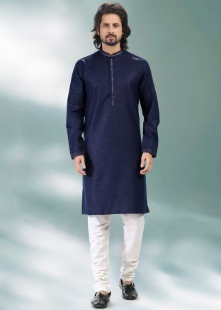 Blue Cotton Mens Kurta Pajama