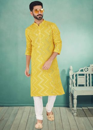 Yellow Color Georgette Readymade Kurta Pajama