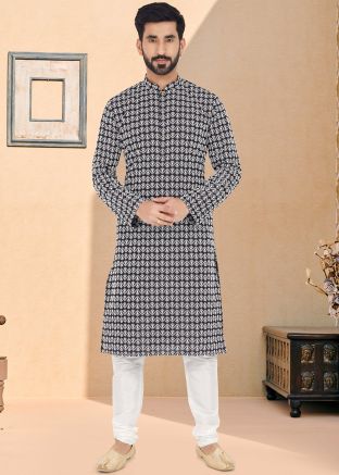 Black Color Cotton Readymade Kurta Pajama