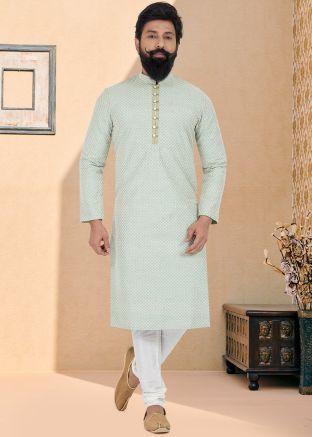 Green Color Jacquard Readymade Kurta Pajama