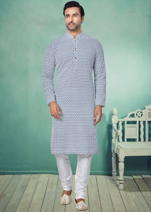 Grey Color Georgette Readymade Kurta Pajama