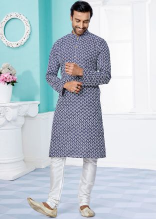Teal Blue Color Cotton Readymade Kurta Pajama