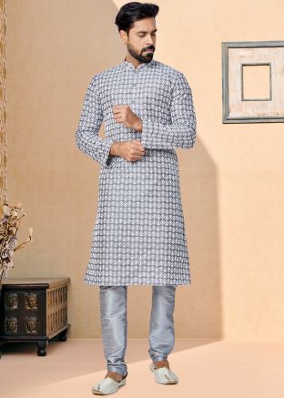 Grey Color Cotton Readymade Kurta Pajama