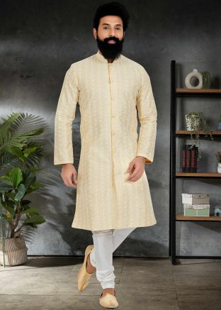 Yellow Color Silk Readymade Kurta Pajama