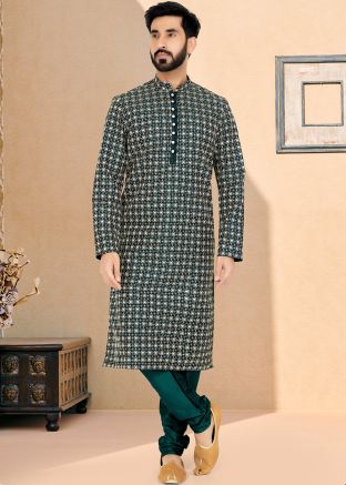 Green Color Cotton Readymade Kurta Pajama